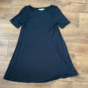 Black Short Sleeve Dress with Button Detail